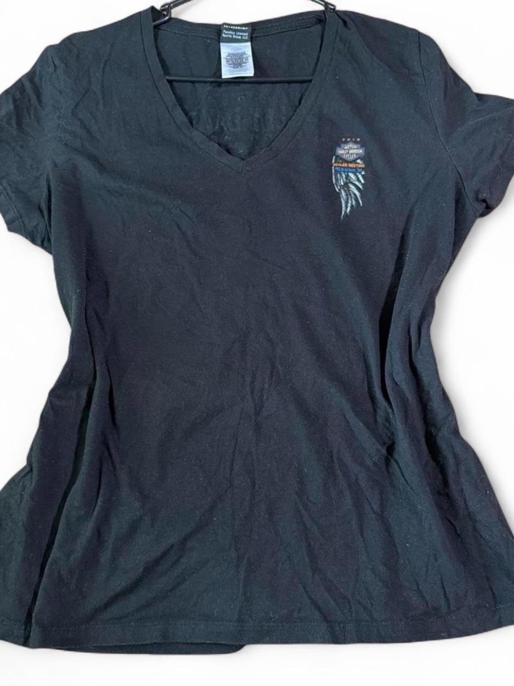 Harley-Davidson Black V-Neck Tee with Small Multicolor Chest Emblem